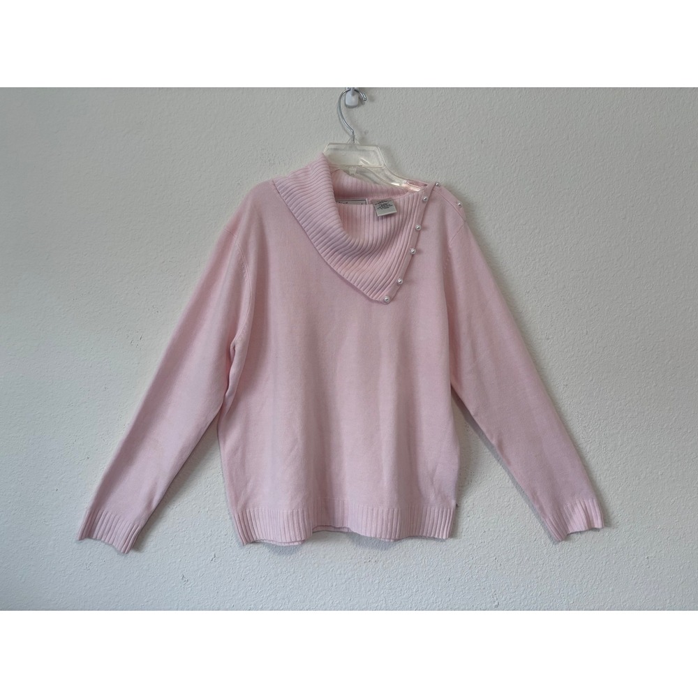 Vintage Sarah Bentley Pink Sweater Large Pearl Trim Collar 80s 90s Cottagecore‎